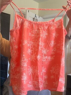 H&M Printed Coral Linen-Blend Spaghetti Strap Camisole